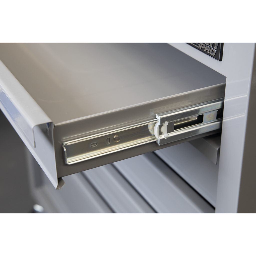American PRO® Mobile Workstation with Wooden Worktop 5 Drawer - Grey