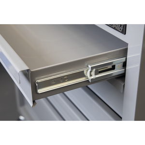 American PRO® Mobile Workstation with Wooden Worktop 5 Drawer - Grey