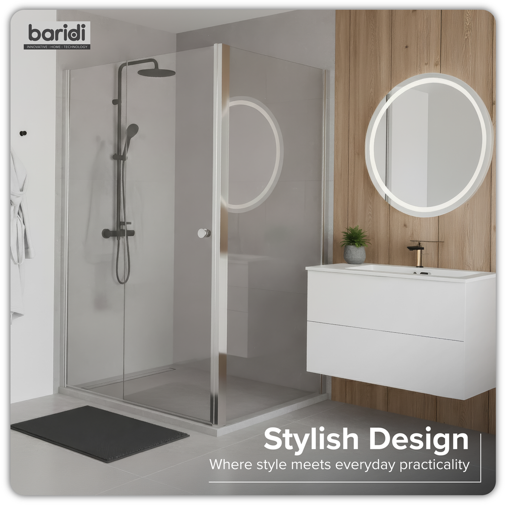 Baridi Side Panel for Sliding Shower Doors, 6mm Tempered Glass - Chrome