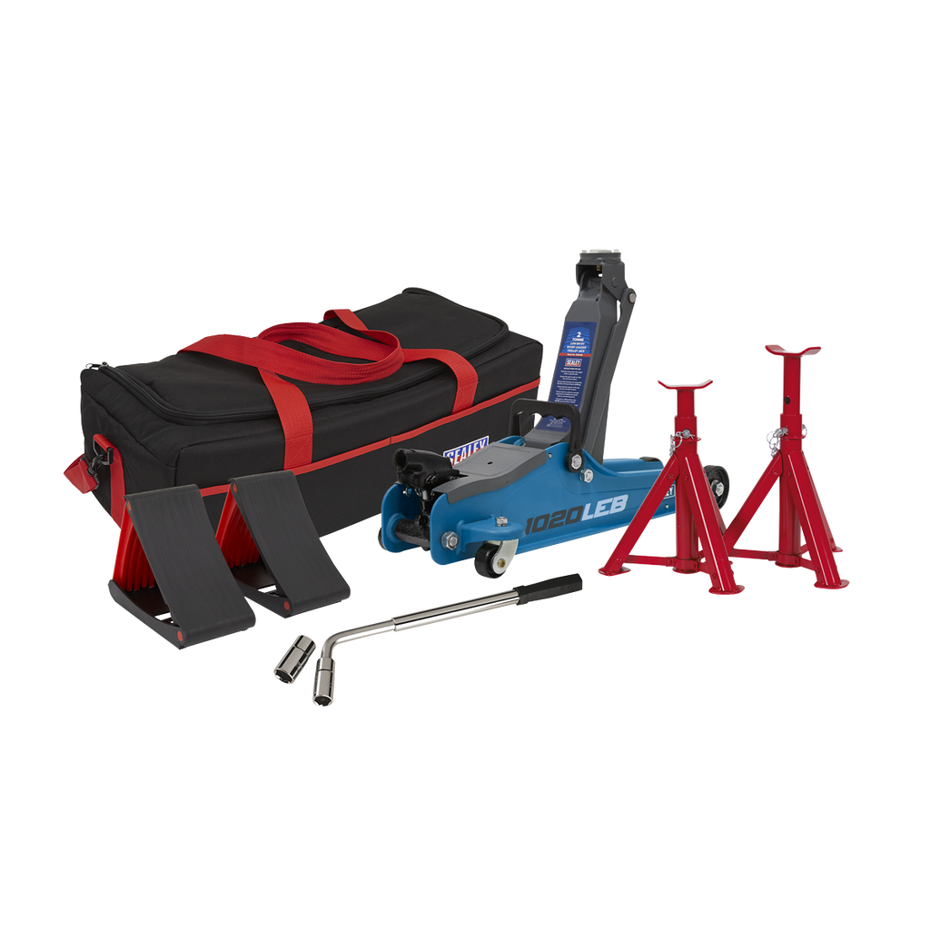 Low Profile Short Chassis Trolley Jack Combo, 2 Tonne, Blue (1020LEBBAGCOMBO)