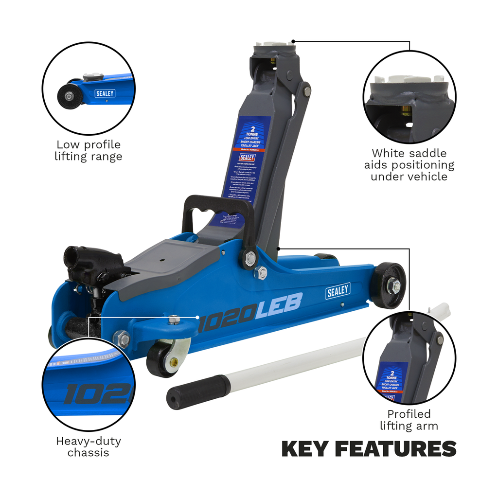 Low Profile Short Chassis Trolley Jack, 2 Tonne, Blue (1020LEB)