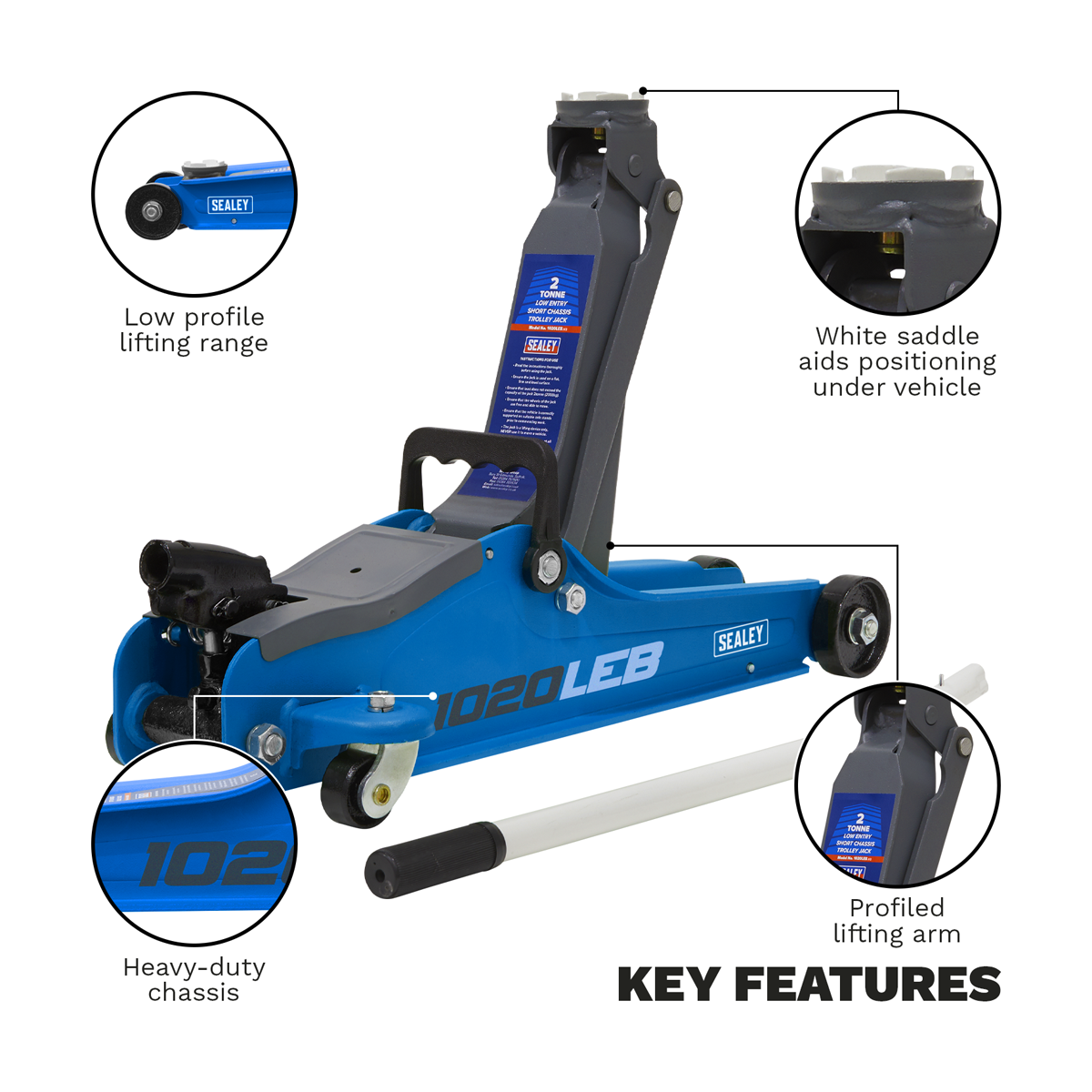 Low Profile Short Chassis Trolley Jack, 2 Tonne, Blue (1020LEB)