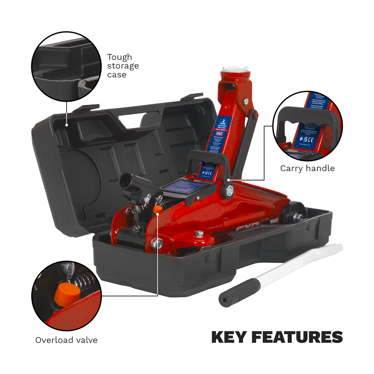 Short Chassis Trolley Jack with Storage Case, 2 Tonne, Red (1050CXD)