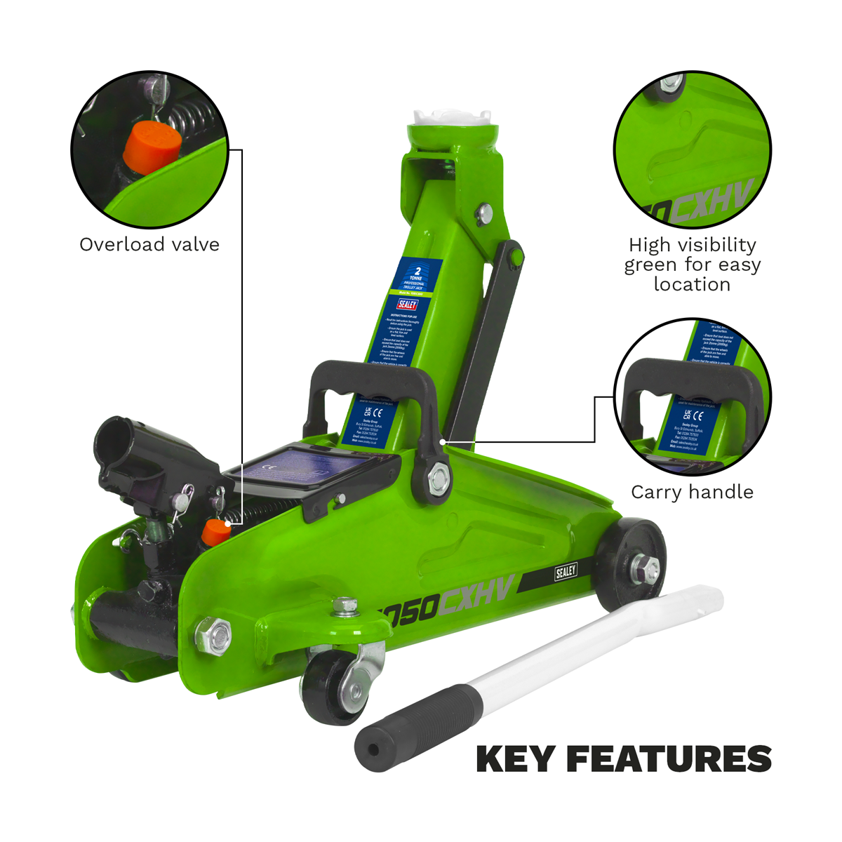 Short Chassis Trolley Jack, 2 Tonne, Green (1050CXHV)