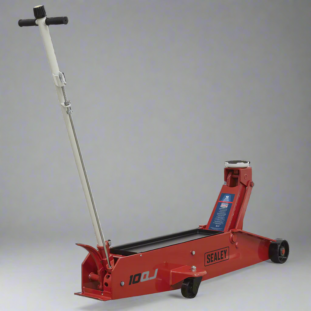 Sealey 10QJ Premier Heavy Duty Long Reach Trolley Jack, 10 Tonne Capacity, Red
