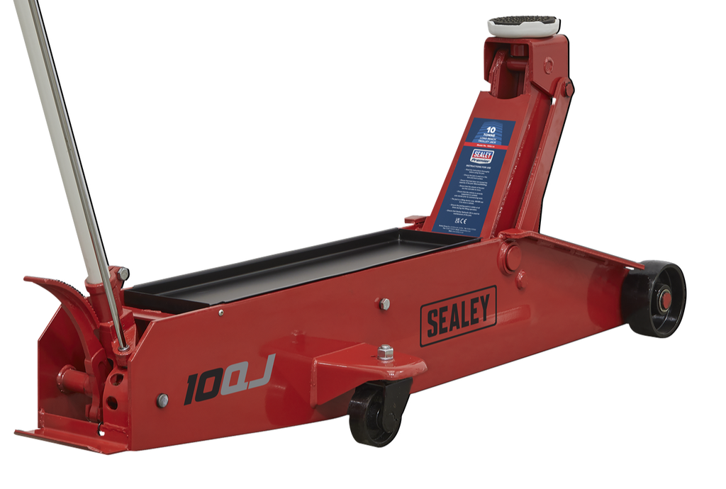 Sealey 10QJ Premier Heavy Duty Long Reach Trolley Jack, 10 Tonne Capacity, Red