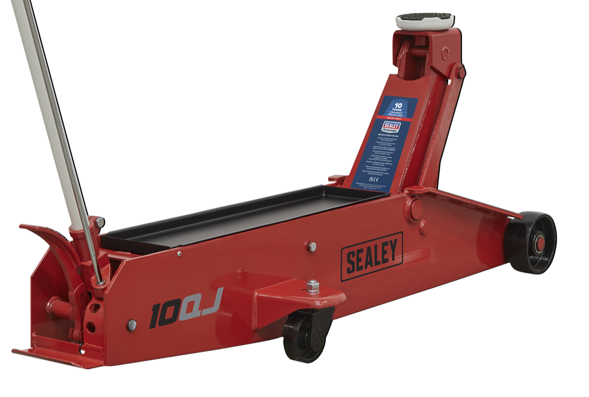 Sealey 10QJ Premier Heavy Duty Long Reach Trolley Jack, 10 Tonne Capacity, Red