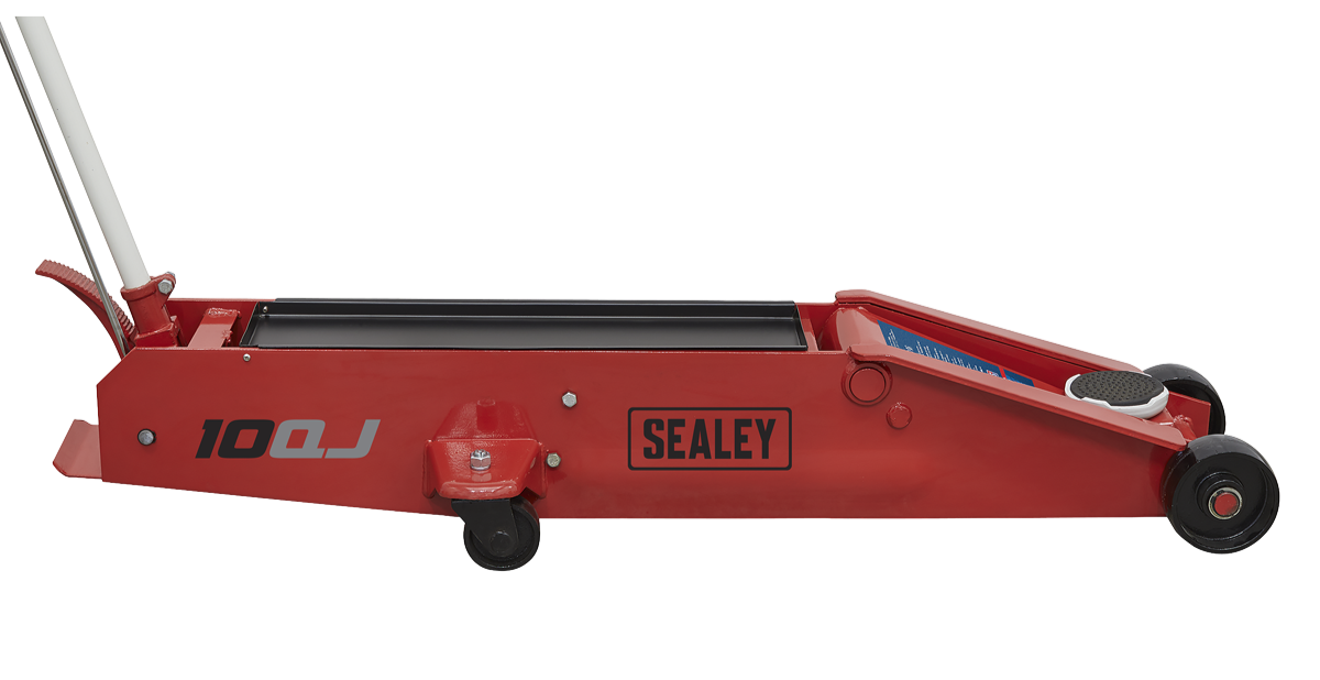 Sealey 10QJ Premier Heavy Duty Long Reach Trolley Jack, 10 Tonne Capacity, Red