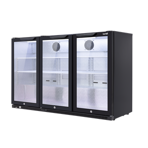 Baridi Back Bar Drinks Fridge/Cooler with Triple Hinged Door & Security Lock 307L - Black