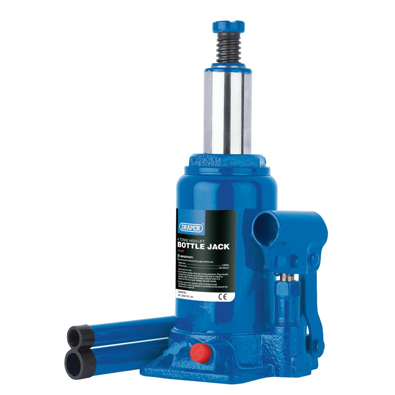 Draper 13107 4 Tonne High Lift Hydraulic Bottle Jack Vehicle Lift Stand, Blue
