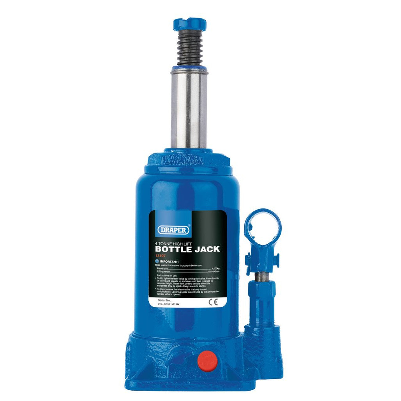 Draper 13107 4 Tonne High Lift Hydraulic Bottle Jack Vehicle Lift Stand, Blue