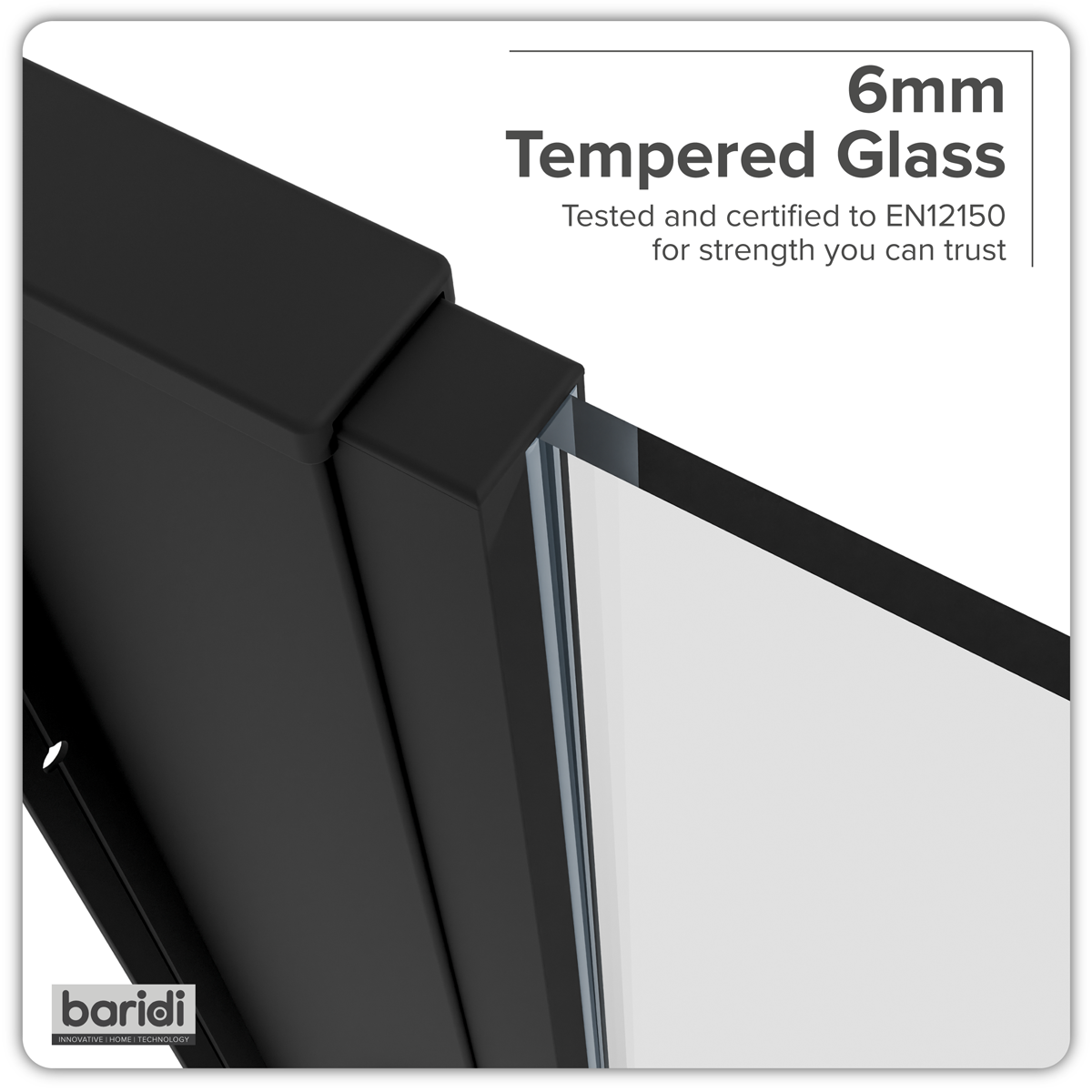 Side Panel for Sliding Shower Doors, 6mm Tempered Glass - Black