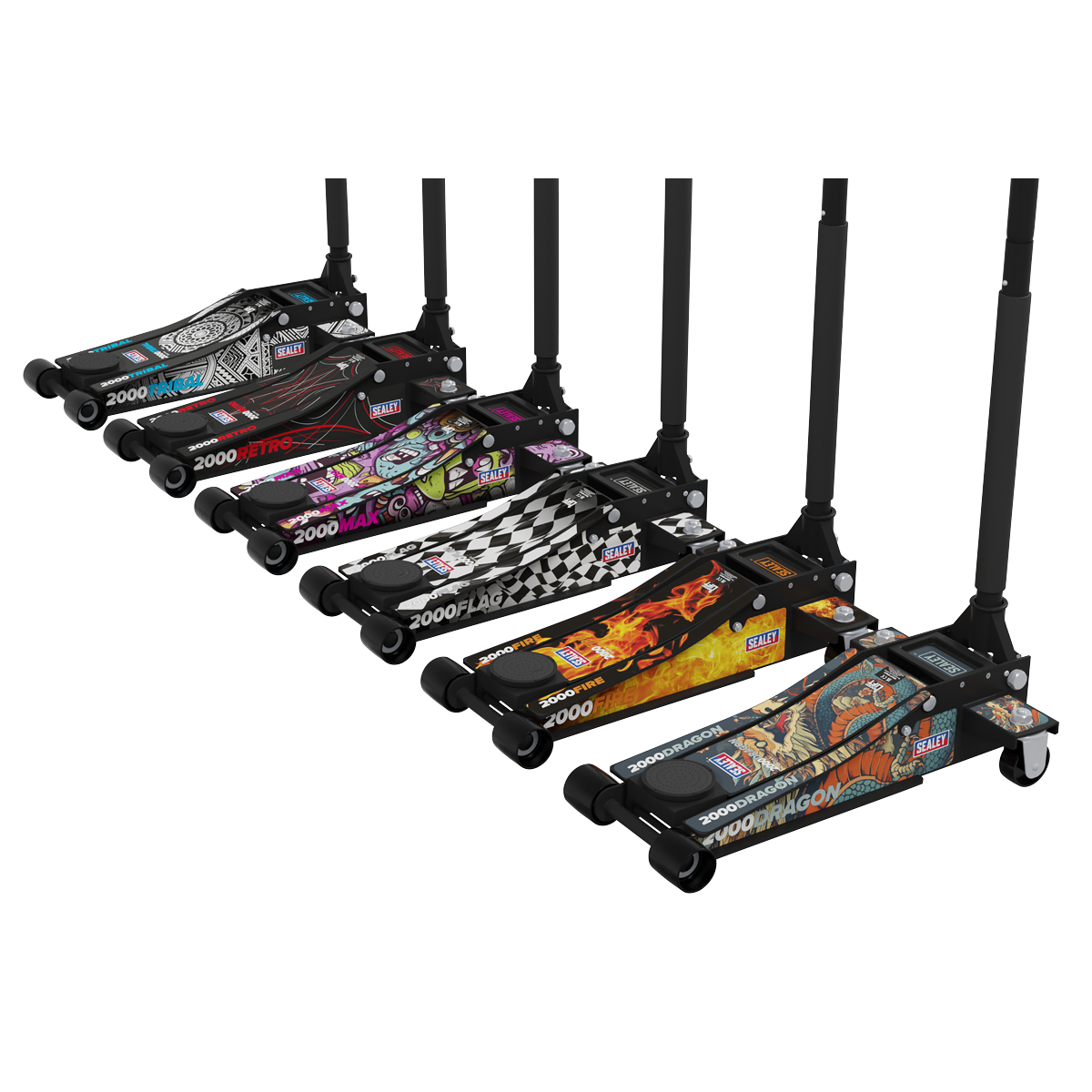 Low Profile Custom Trolley Jack with Rocket Lift, 2 Tonne, Black (2000CB)