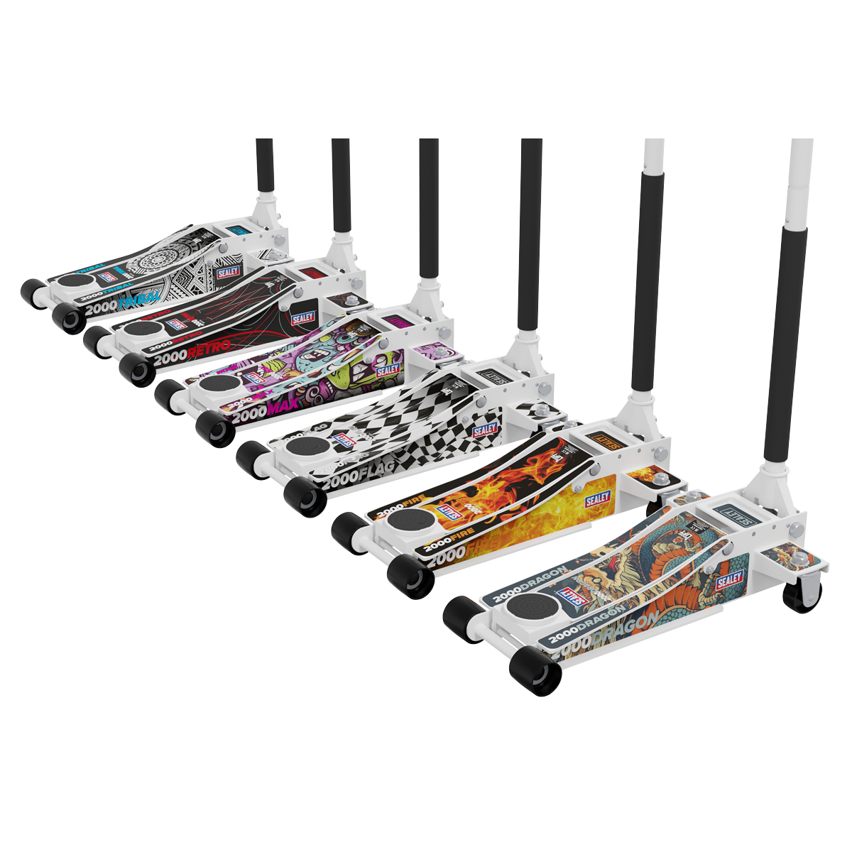 Low Profile Custom Trolley Jack with Rocket Lift, 2 Tonne, White (2000CW)