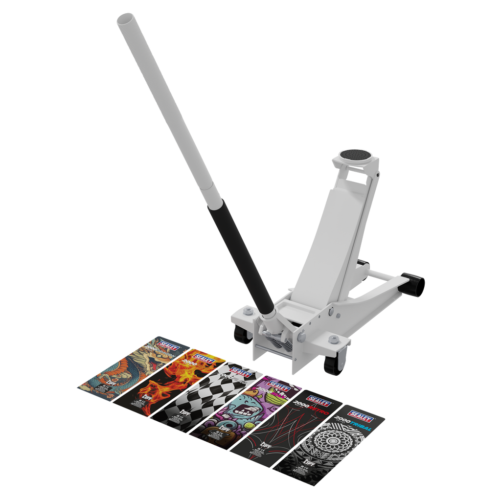 Low Profile Custom Trolley Jack with Rocket Lift, 2 Tonne, White (2000CW)
