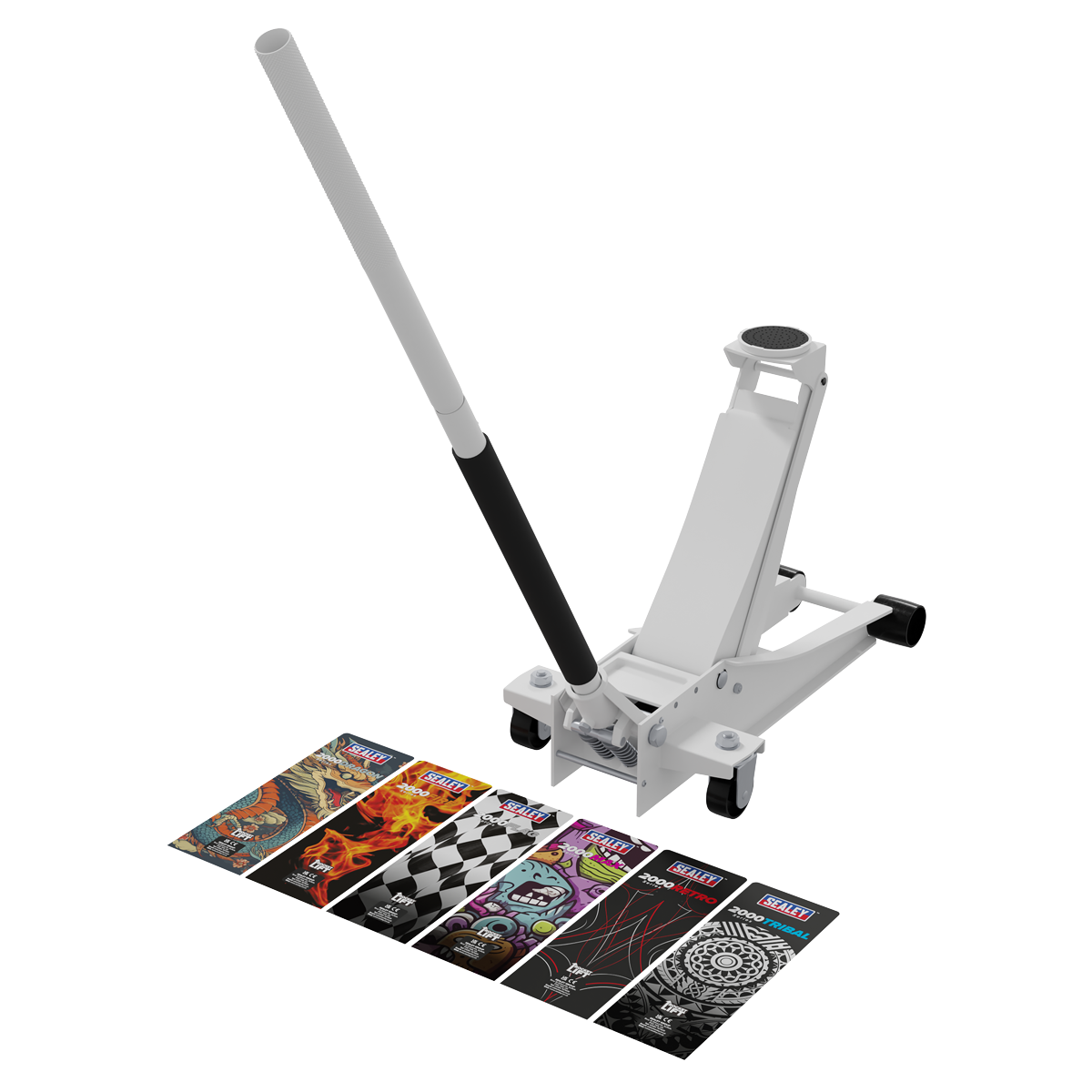Low Entry Custom Design Trolley Jack with Rocket Lift 2 Tonne - White