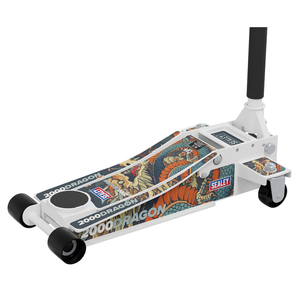 Low Profile Custom Trolley Jack with Rocket Lift, 2 Tonne, White (2000CW)