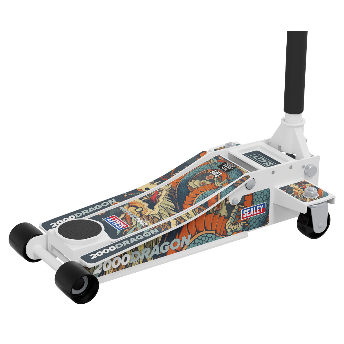 Low Profile Custom Trolley Jack with Rocket Lift, 2 Tonne, White (2000CW)