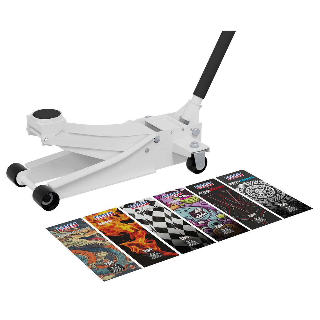 Low Profile Custom Trolley Jack with Rocket Lift, 2 Tonne, White (2000CW)
