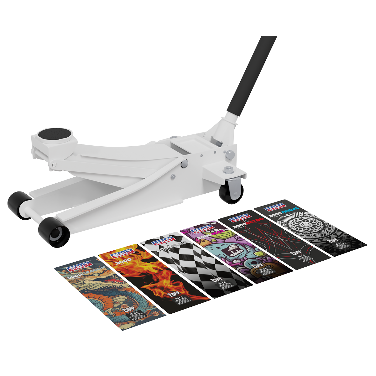 Low Profile Custom Trolley Jack with Rocket Lift, 2 Tonne, White (2000CW)