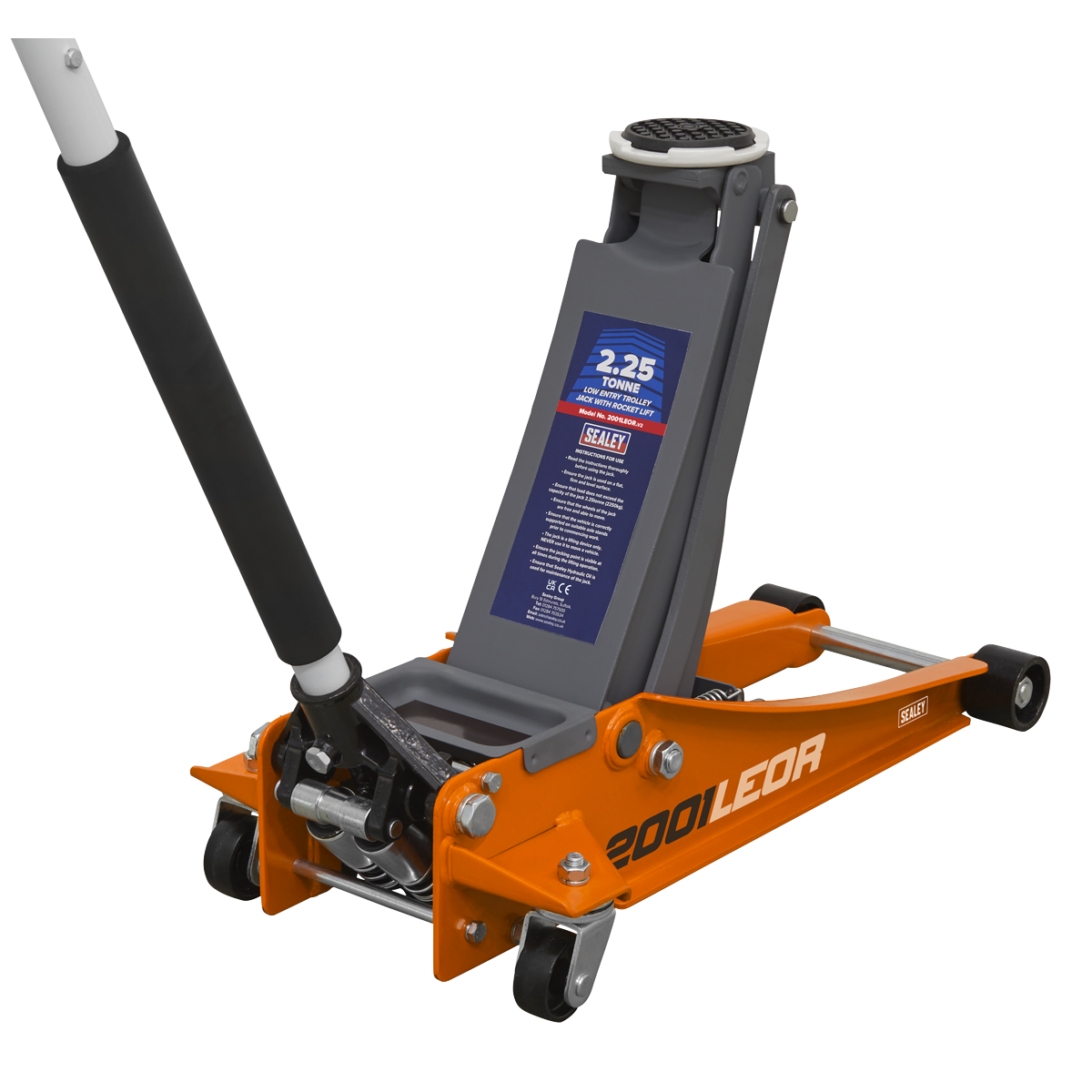 Low Profile Trolley Jack with Rocket Lift 2.25 Tonne - Orange