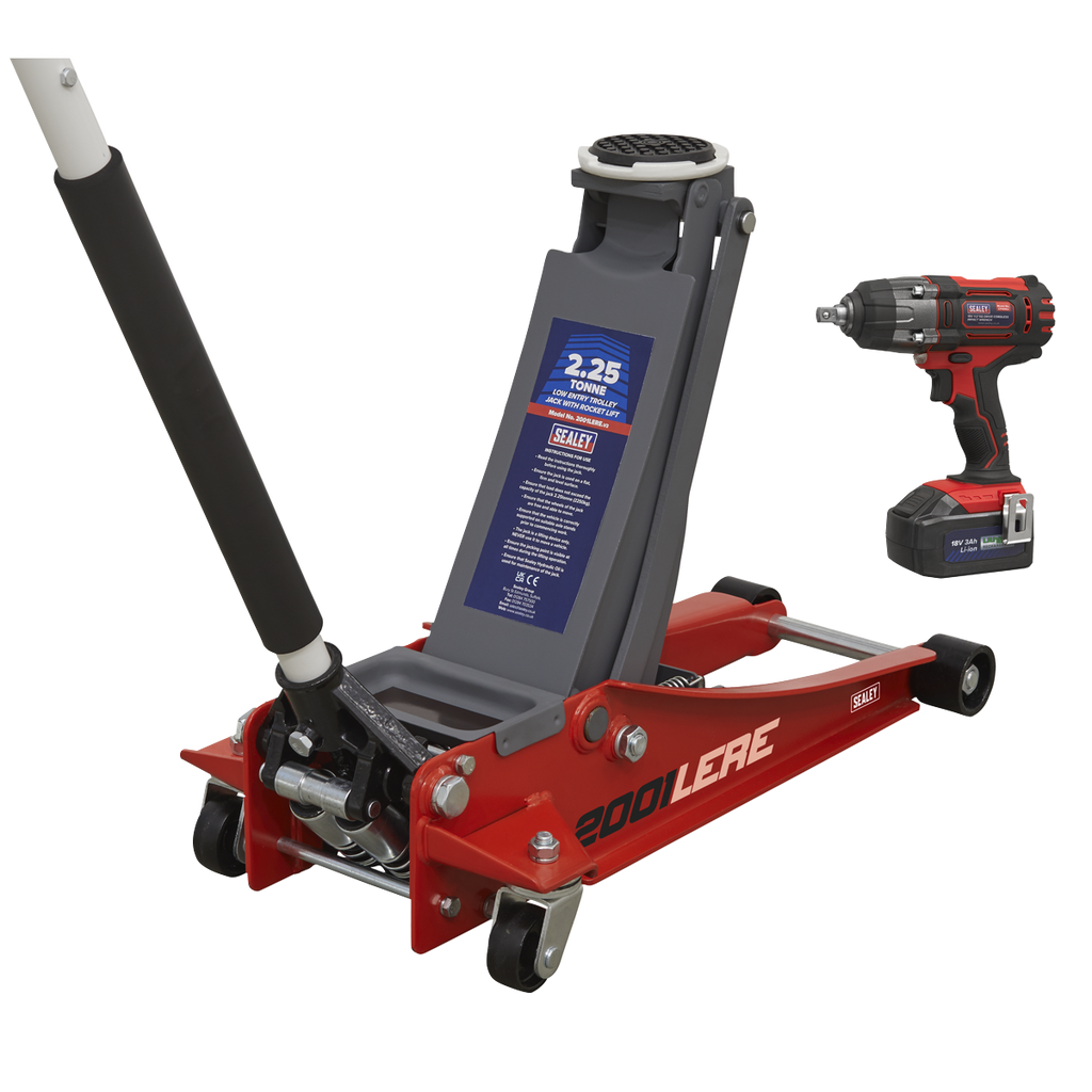 Trolley Jack & Cordless Impact Wrench Combo - Red