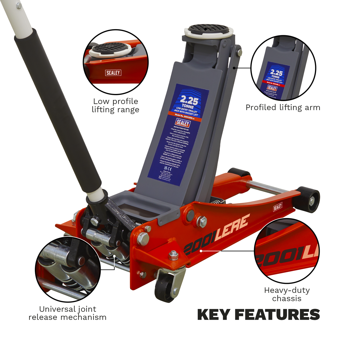 Low Profile Trolley Jack with Rocket Lift, 2.25 Tonne, Red (2001LERE)
