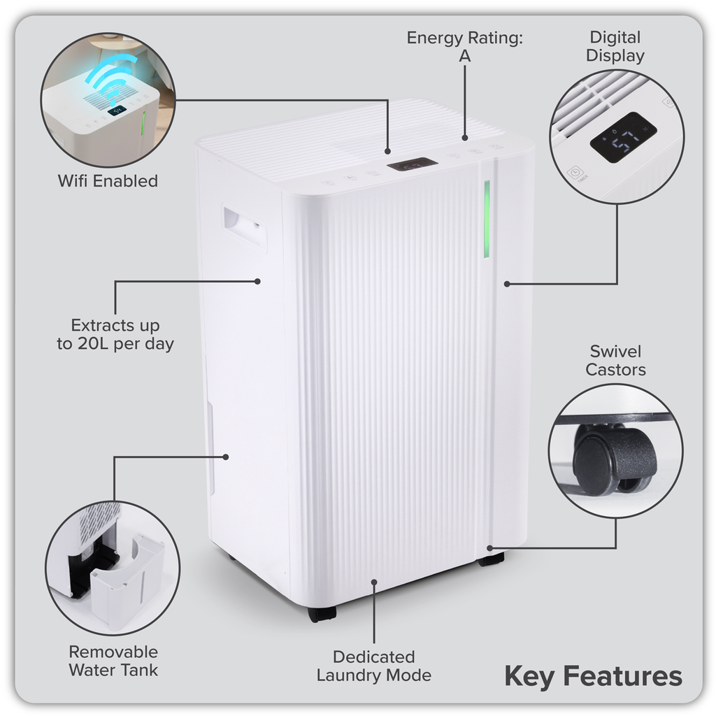 Baridi Dehumidifier with Digital Display & 24hr Timer 12L - White