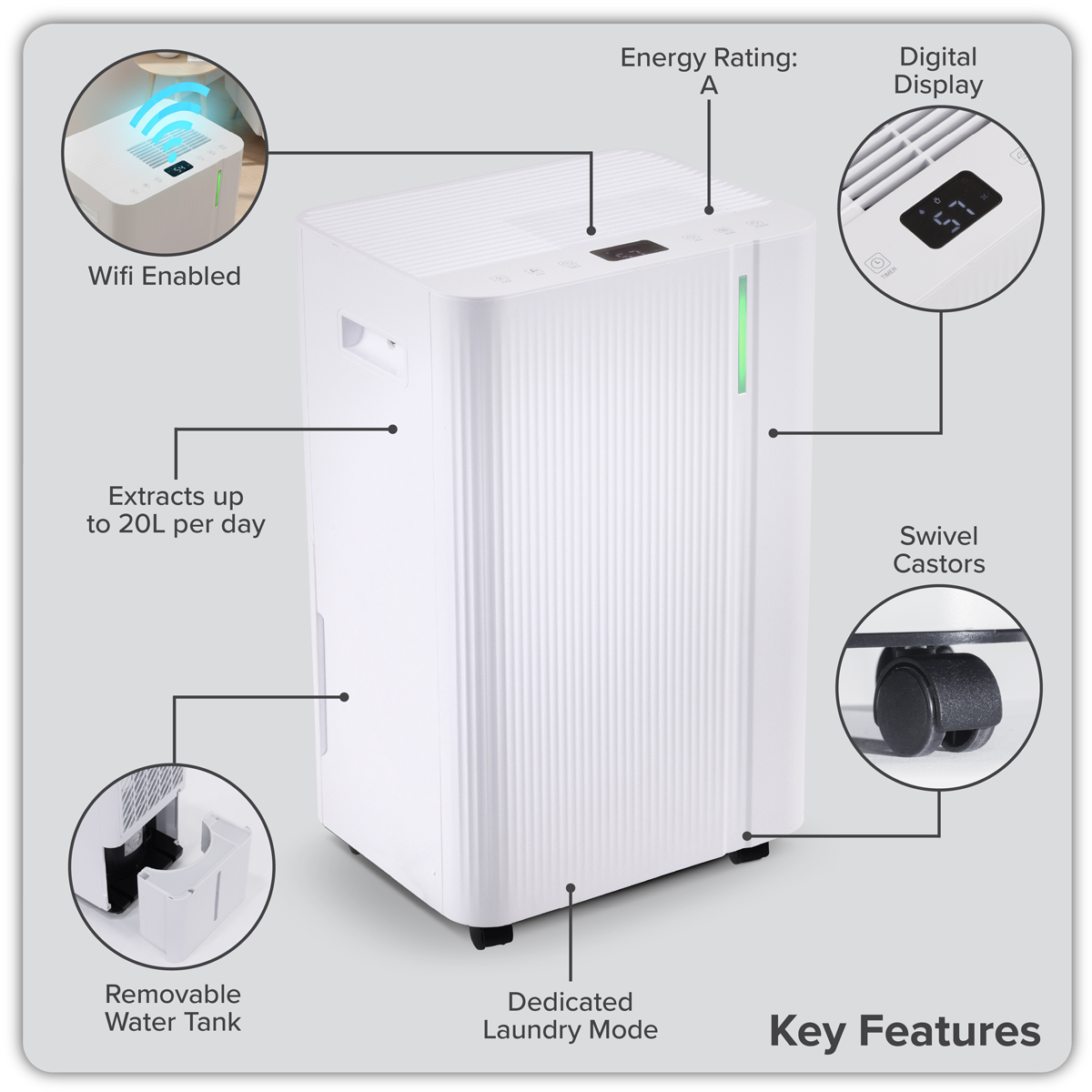 Baridi Dehumidifier with Digital Display & 24hr Timer 12L - White