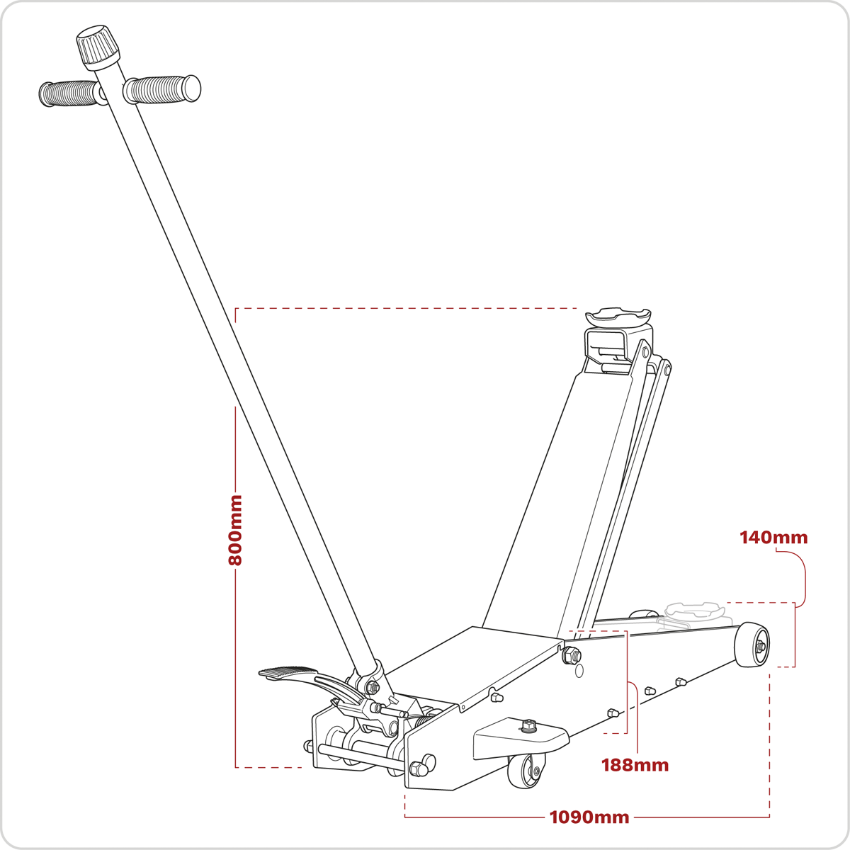 Sealey 2201HL Long Reach High Lift Commercial Trolley Jack, 2 Tonne Capacity, Red