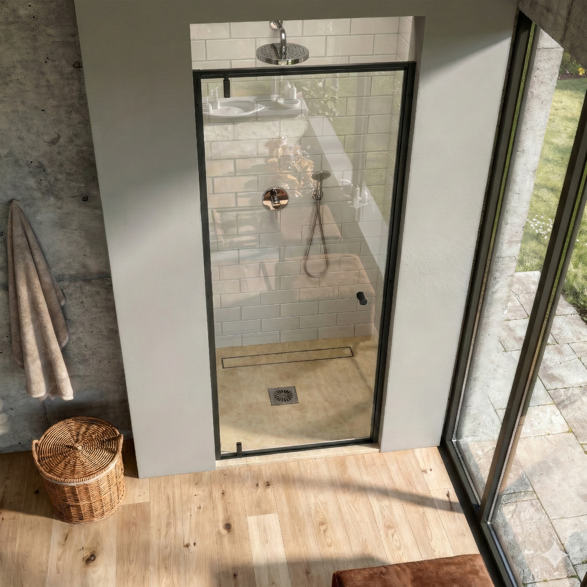 Hinged Shower Door 800 x 1850mm, 6mm Tempered Glass, Reversible - Black