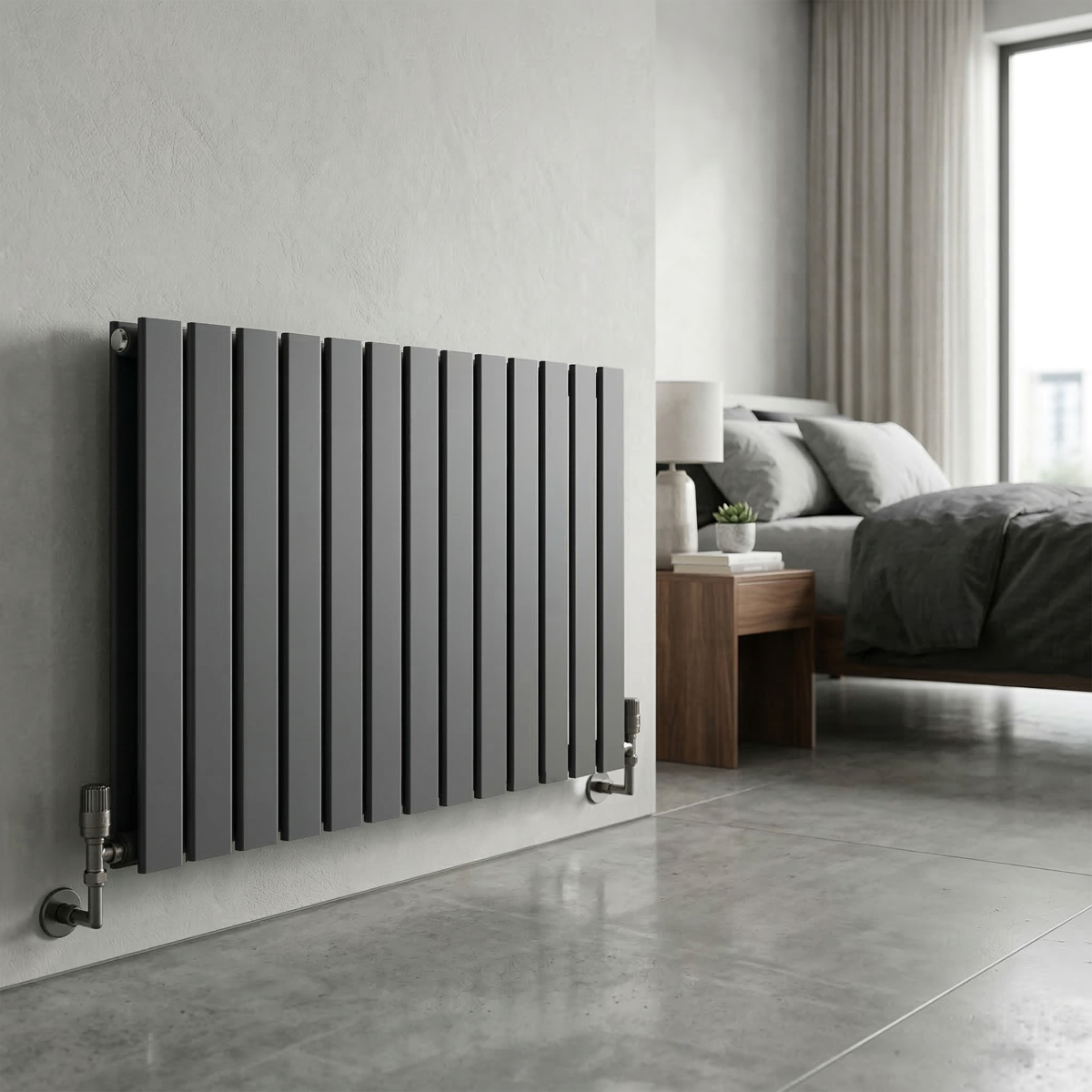 Baridi Horizontal Radiator Contemporary Double Flat Panel Design 600 x 910mm – Anthracite