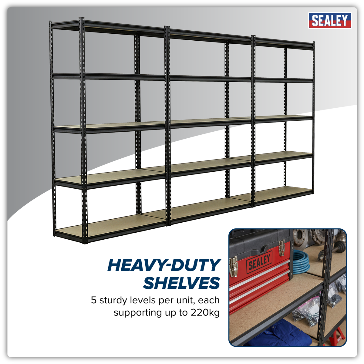 Racking Unit with 5 Shelves 220kg Capacity Per Level - Set of 3