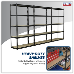 Racking Unit with 5 Shelves 220kg Capacity Per Level - Set of 3