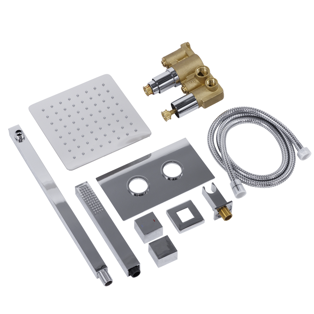 Concealed Thermostatic Shower Set 20 x 20cm Square Head & Hand Shower - Chrome