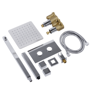 Concealed Thermostatic Shower Set 20 x 20cm Square Head & Hand Shower - Chrome