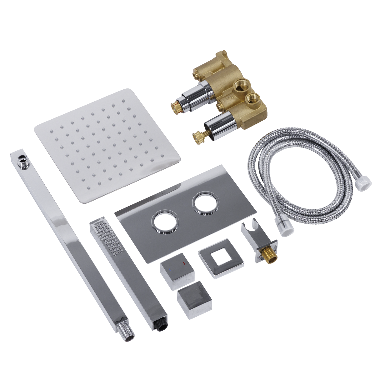 Concealed Thermostatic Shower Set 20 x 20cm Square Head & Hand Shower - Chrome