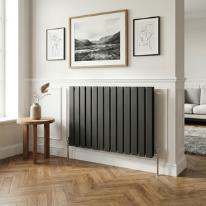 Baridi Horizontal Radiator Contemporary Double Flat Panel Design 600 x 910mm – Black