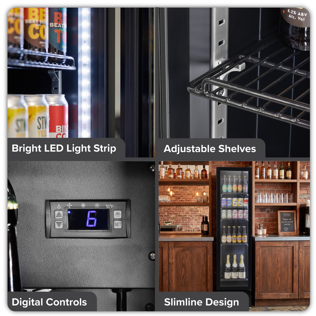 Baridi Tall Drinks Fridge with Digital Controls & Auto Defrost 160L Black (DH440)