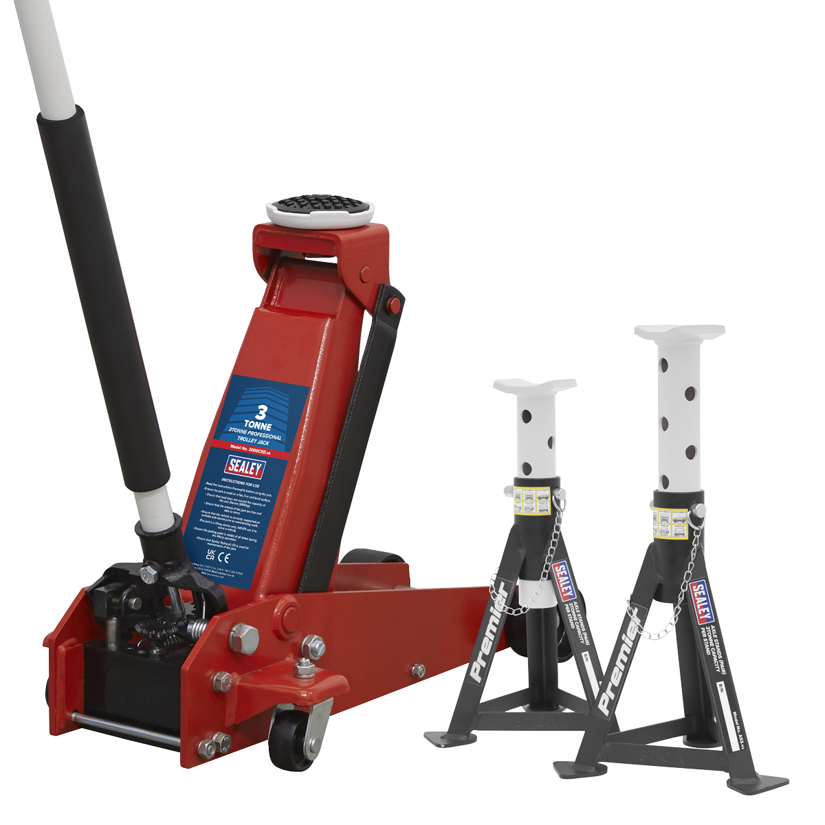 Trolley Jack 3 Tonne & Axle Stands (Pair) 3 Tonne per Stand Combo