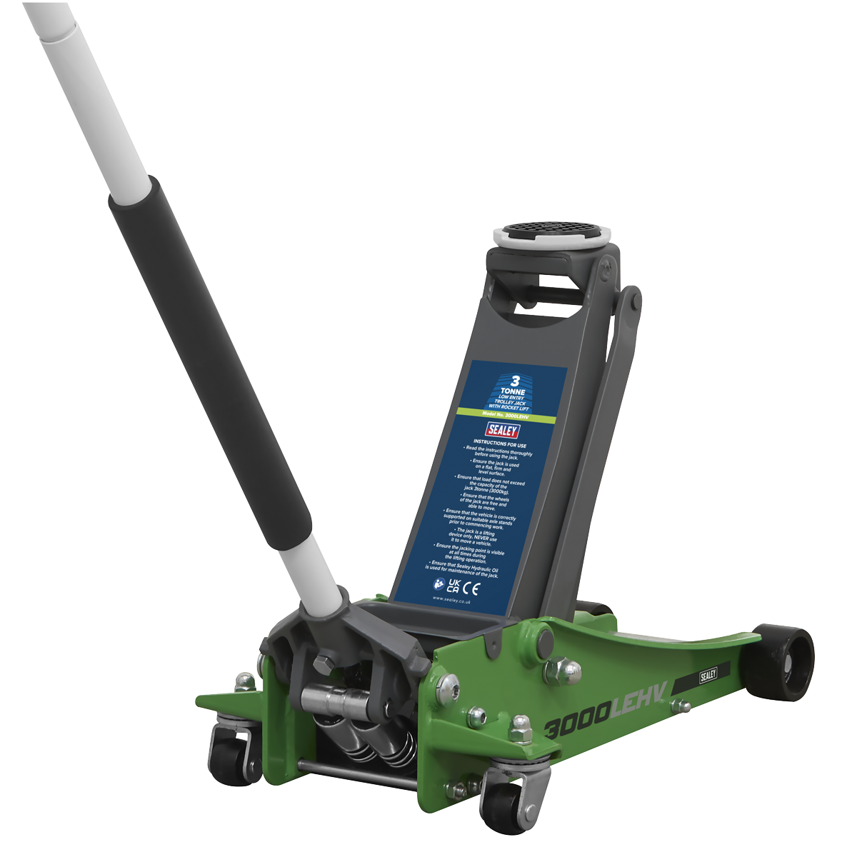 Low Profile Trolley Jack with Rocket Lift 3 Tonne - Green