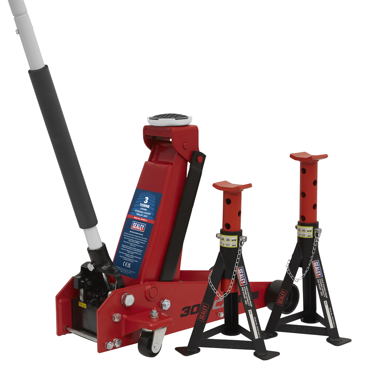 Standard Chassis Trolley Jack 3 Tonne with Axle Stands (Pair) 3 Tonne Capacity per Stand