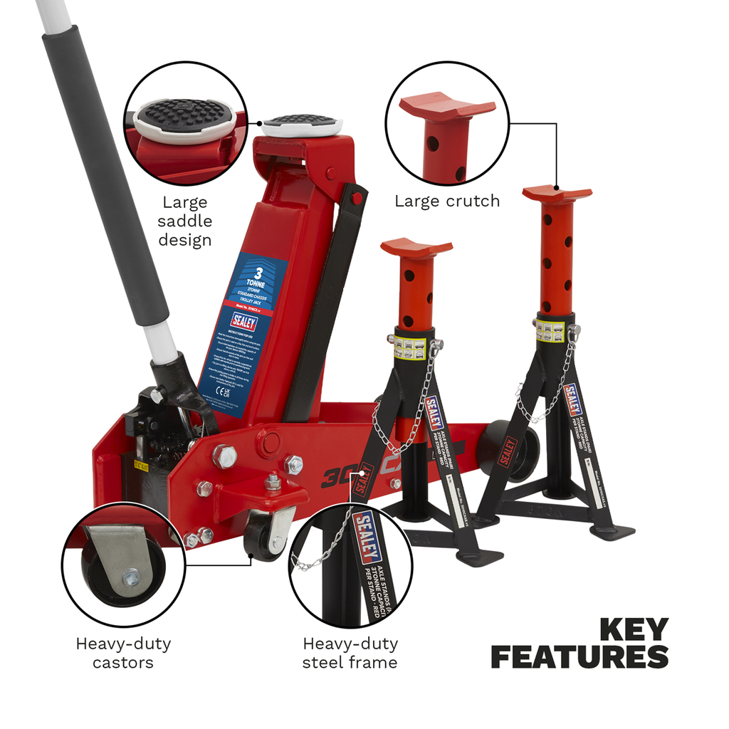 Standard Chassis Trolley Jack with Axle Stands, 3 Tonne (3010CX)