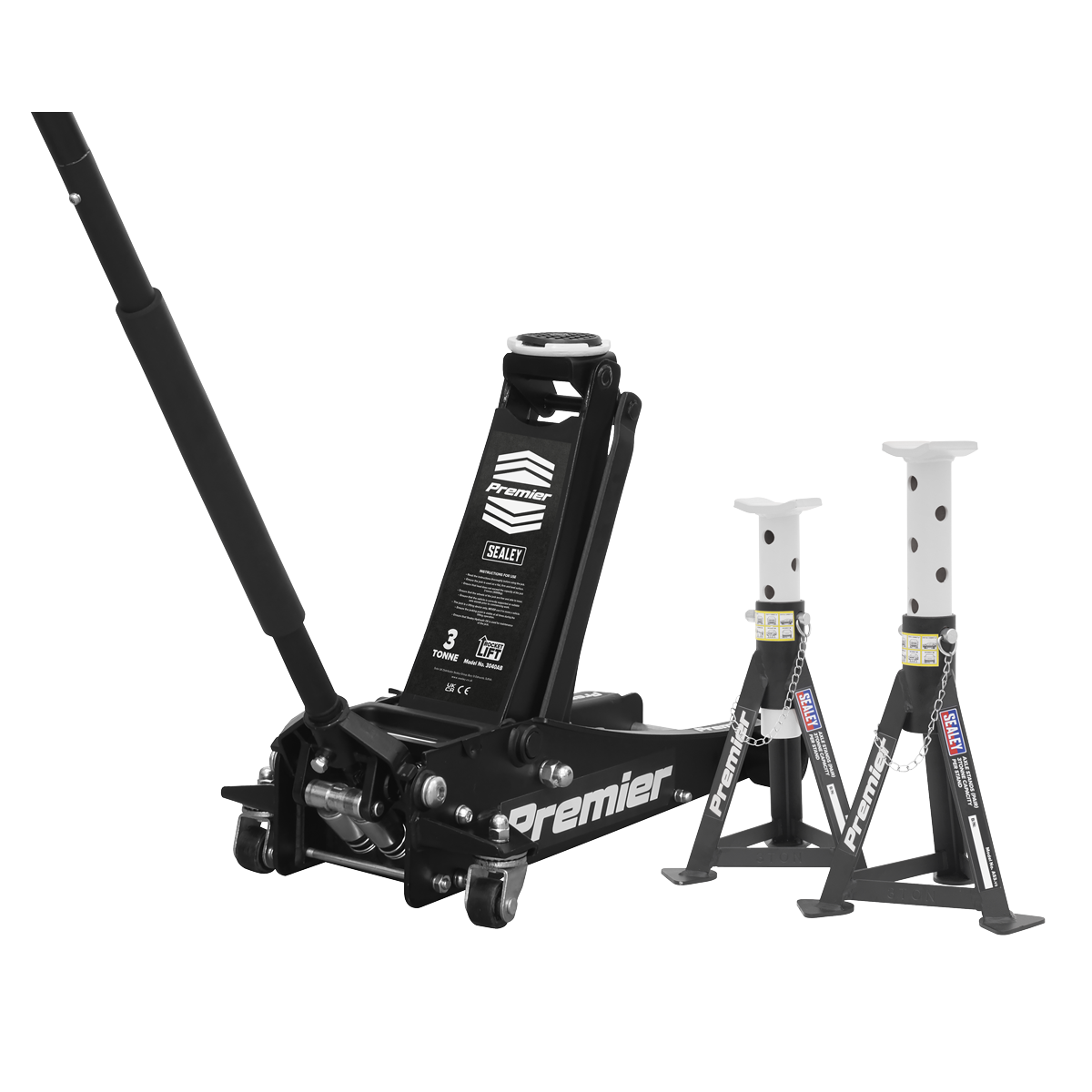Premier Low Entry Trolley Jack & Axle Stands, 3 Tonne, Black (3040ABCOMBO)
