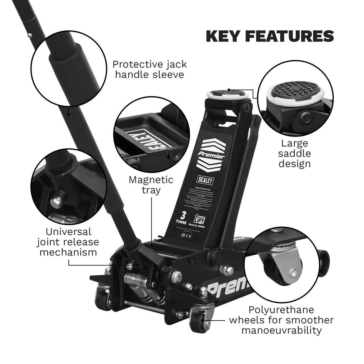 Premier Low Entry Trolley Jack & Axle Stands, 3 Tonne, Black (3040ABCOMBO)