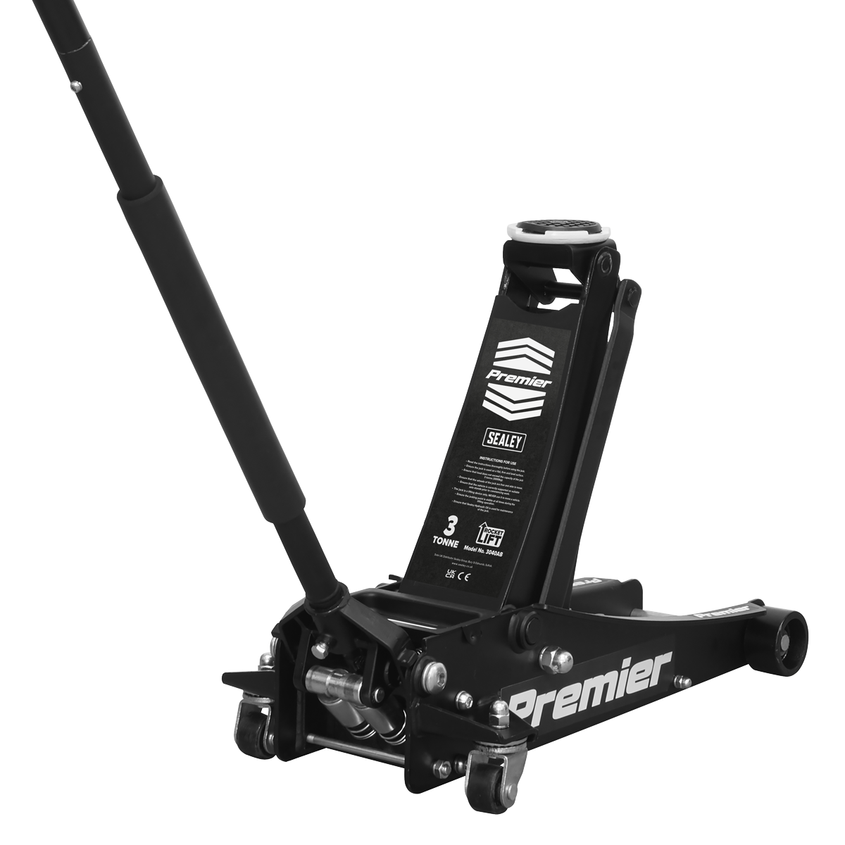 Premier Low Profile Trolley Jack with Rocket Lift 3 Tonne - Black