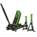 Premier Low Entry Trolley Jack & Axle Stands, 3 Tonne, Green (3040AGCOMBO)