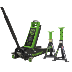 Premier Trolley Jack 3 Tonne & Axle Stands (Pair) 3 Tonne per Stand Combo