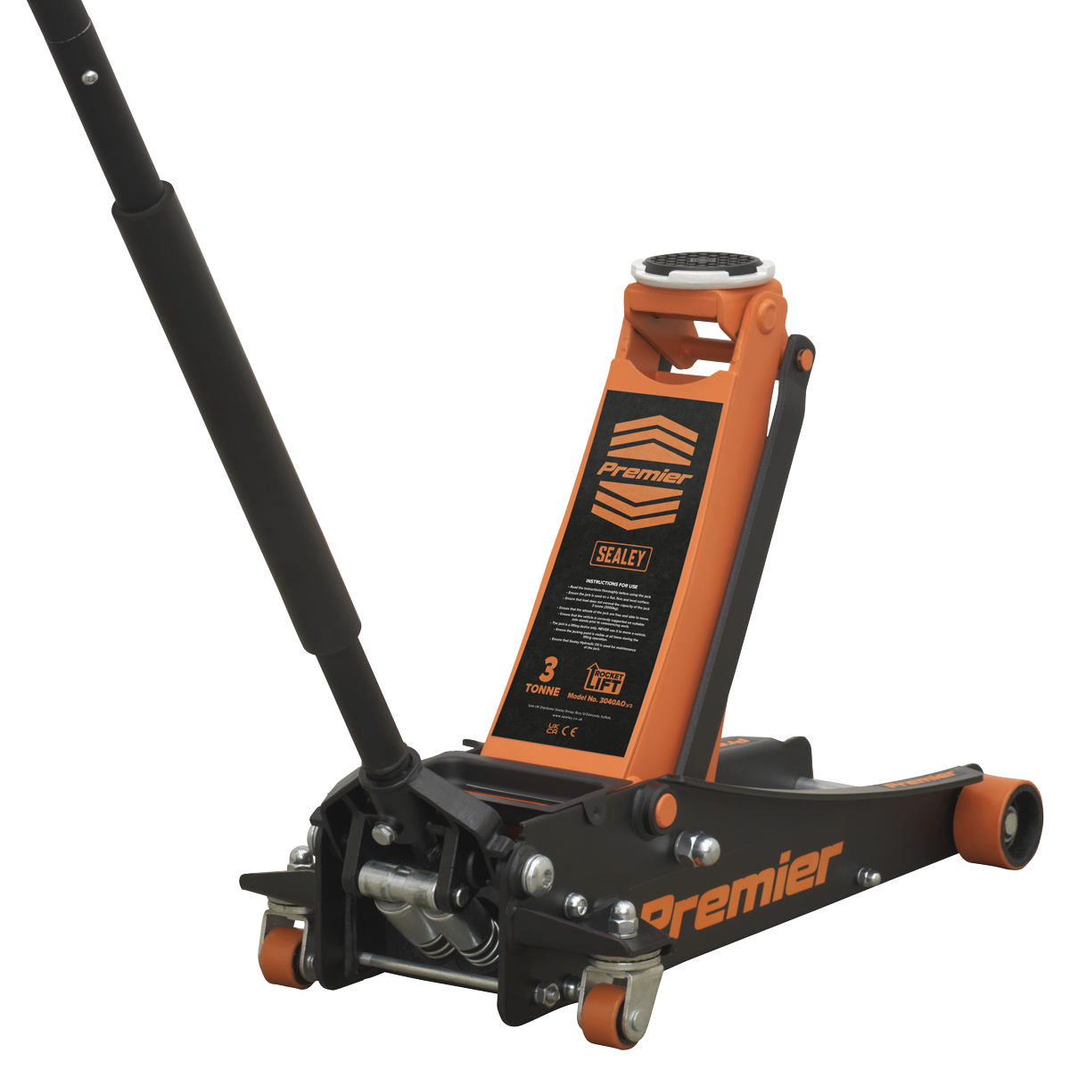 Premier Low Entry Trolley Jack with Rocket Lift, 3 Tonne, Orange (3040AO)