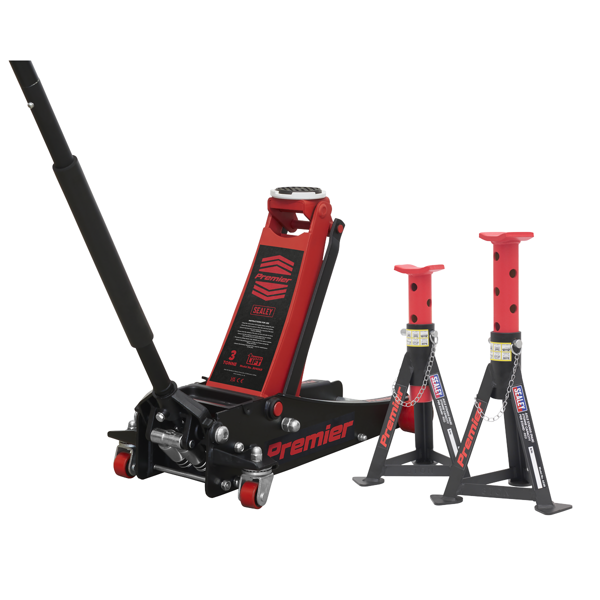 Premier Low Entry Trolley Jack & Axle Stands, 3 Tonne, Red (3040ARCOMBO)